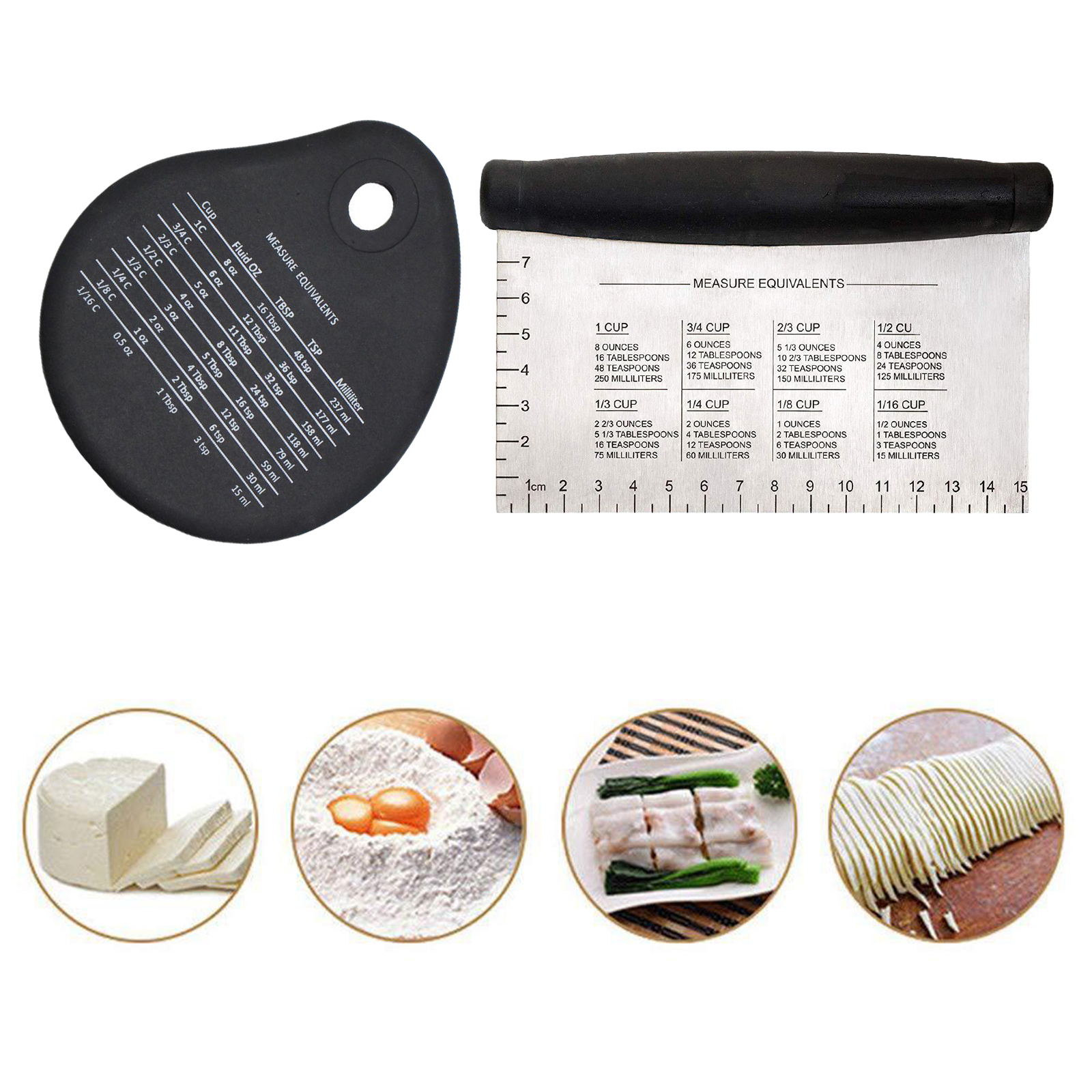 Pizza Cake Dough Scraper Cutter Precise Scales Stainless Steel Cutter Chopper with Silicone Bowl Scraper