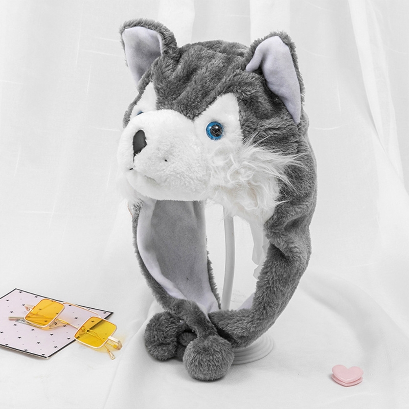 Unisex Nette Weiche Fuzzy Wolf Plüsch Hut Cartoon Schöne Winter Cosplay Hut Winddicht Bühne Leistung Requisiten kind F3MD – Detail 2