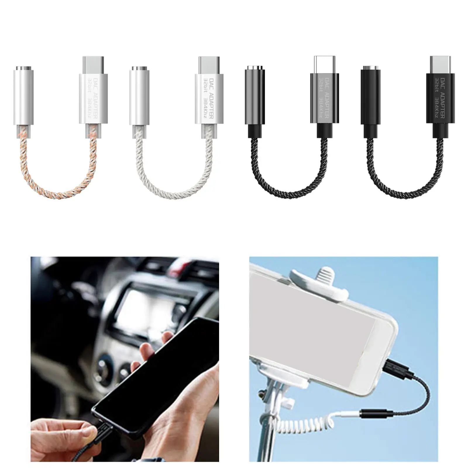USB C to 3.5mm Audio Adapter Noise Reduction Type C to Earphones for More Type C Devices
