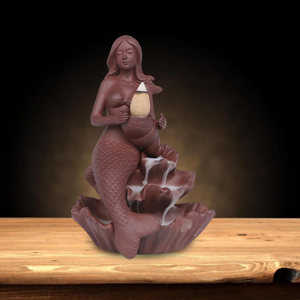 Ceramic Incense Burner Waterfall Backflow Incense Holder, Novelty Mermaid Censer Artistic Tea House Incense Burning Stand