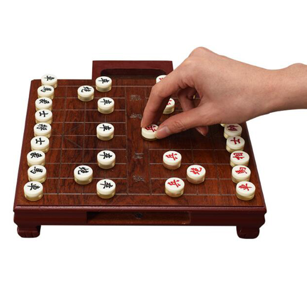 Portable Wood Chinese Chess Board Checker Game with Storage Educational Toy