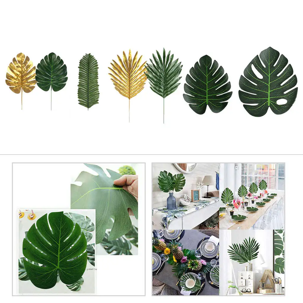 66Pcs 5 Kinds Tropical Leaves with Stems Artificial Palm Leaves for Floral Arrangement