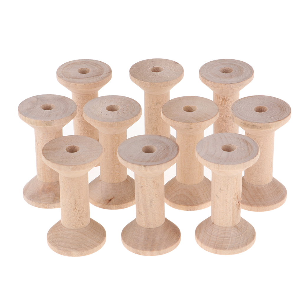 10x Natural Wood Spool Wire Thread Bobbins Cord Coil Sewing Supplies 3.5x6cm