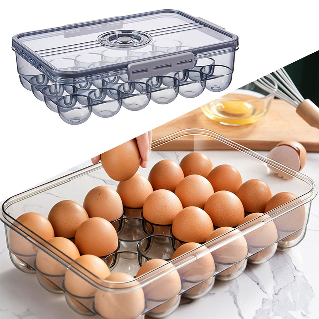 Egg Holder Storage Box Plastic Egg Tray Holder Refrigerator Crisper Container Portable Organizer Bin Lid Kitchen Tools