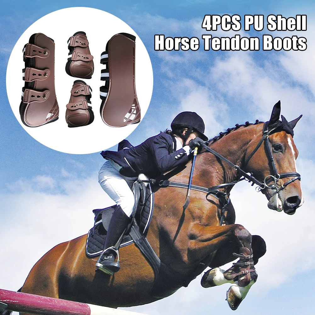 4pcs Equestrian Leg Guard Accessories Durable Shock Absorbing Jumping Horse Tendon Boots Riding Front Hind PU Shell Protective