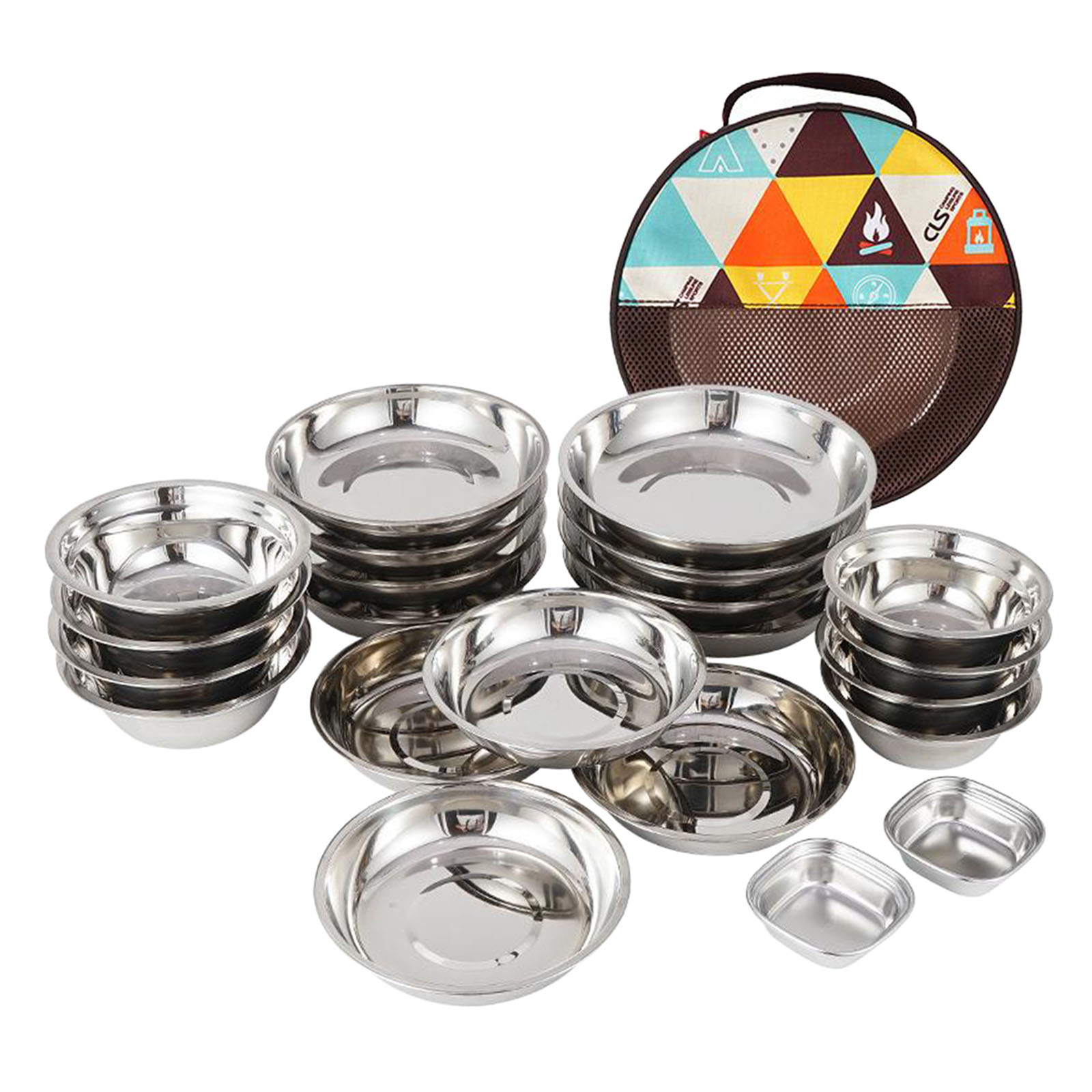 22Pcs/Set Camping Stainless Steel Dinner Dish Plate Durable Outdoor Picnic Tableware Salad Bowl Food Container