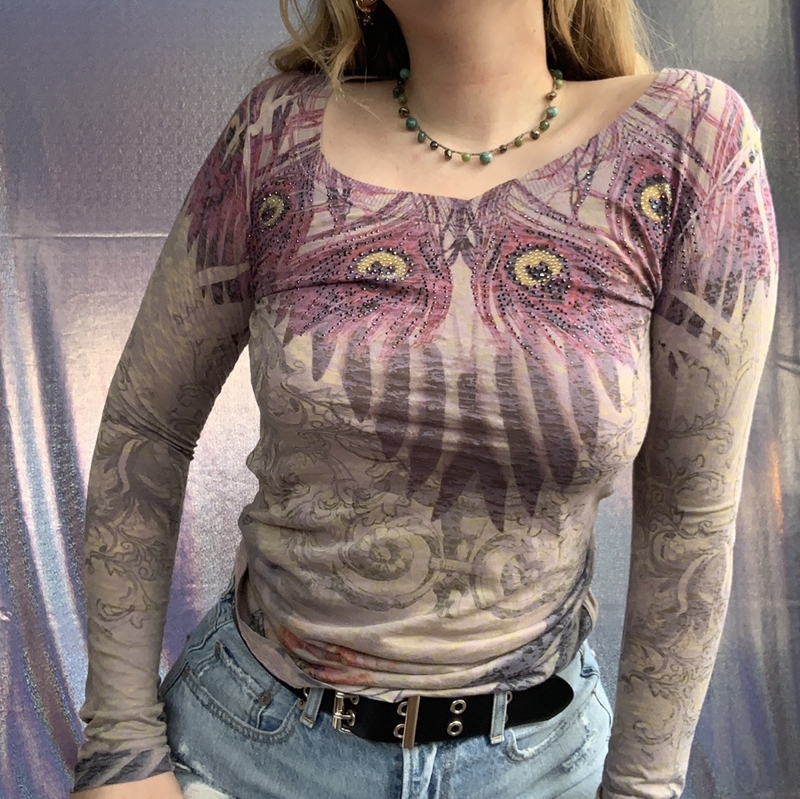 90s Vintage Diamonds Graphic Print Crop Top Retro Grunge Fairycore