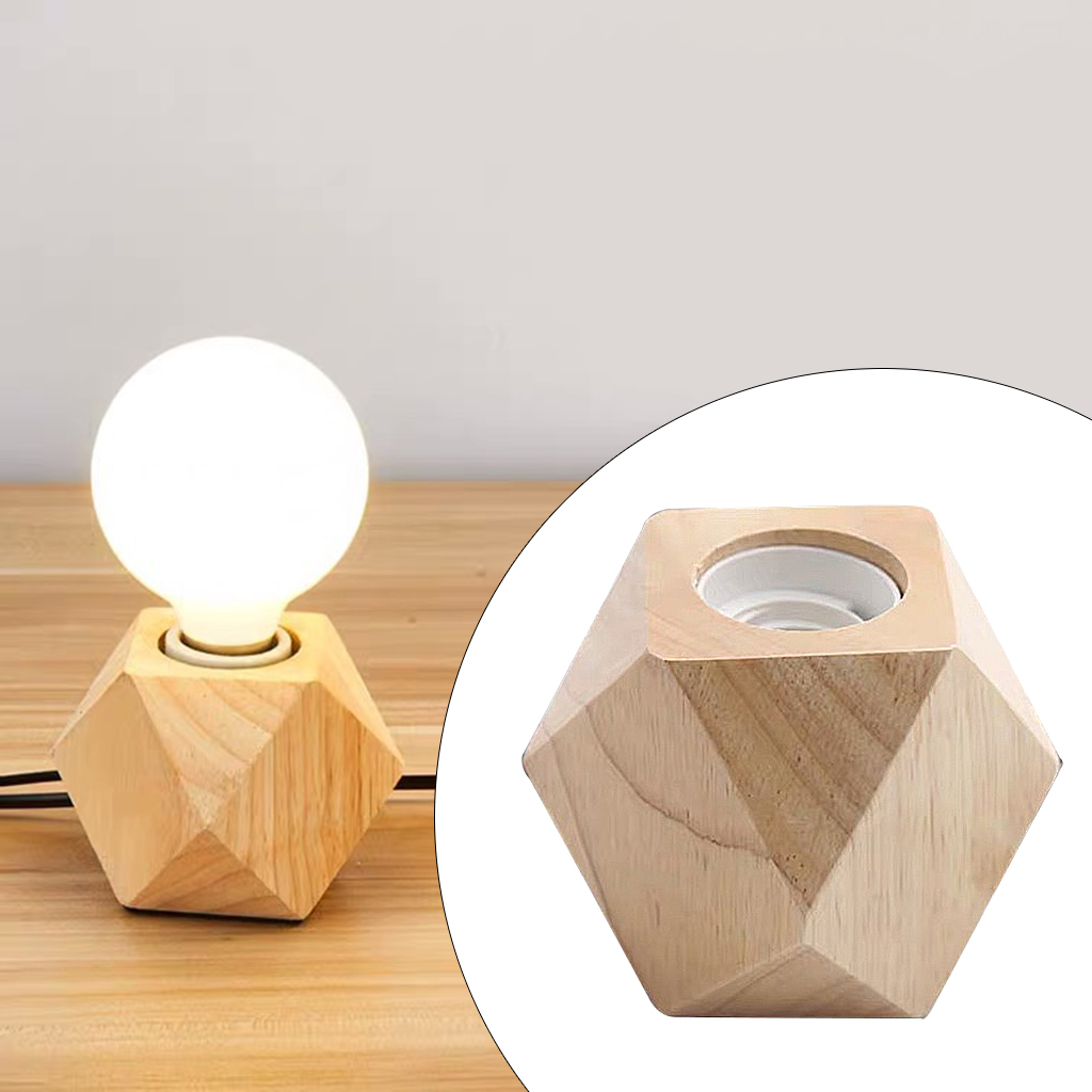 Retro Wood Table Lamp E27 Socket Vintage Desk Lamps Base Holder US Plug Bedside Lamp Decor Wooden Base Table Light