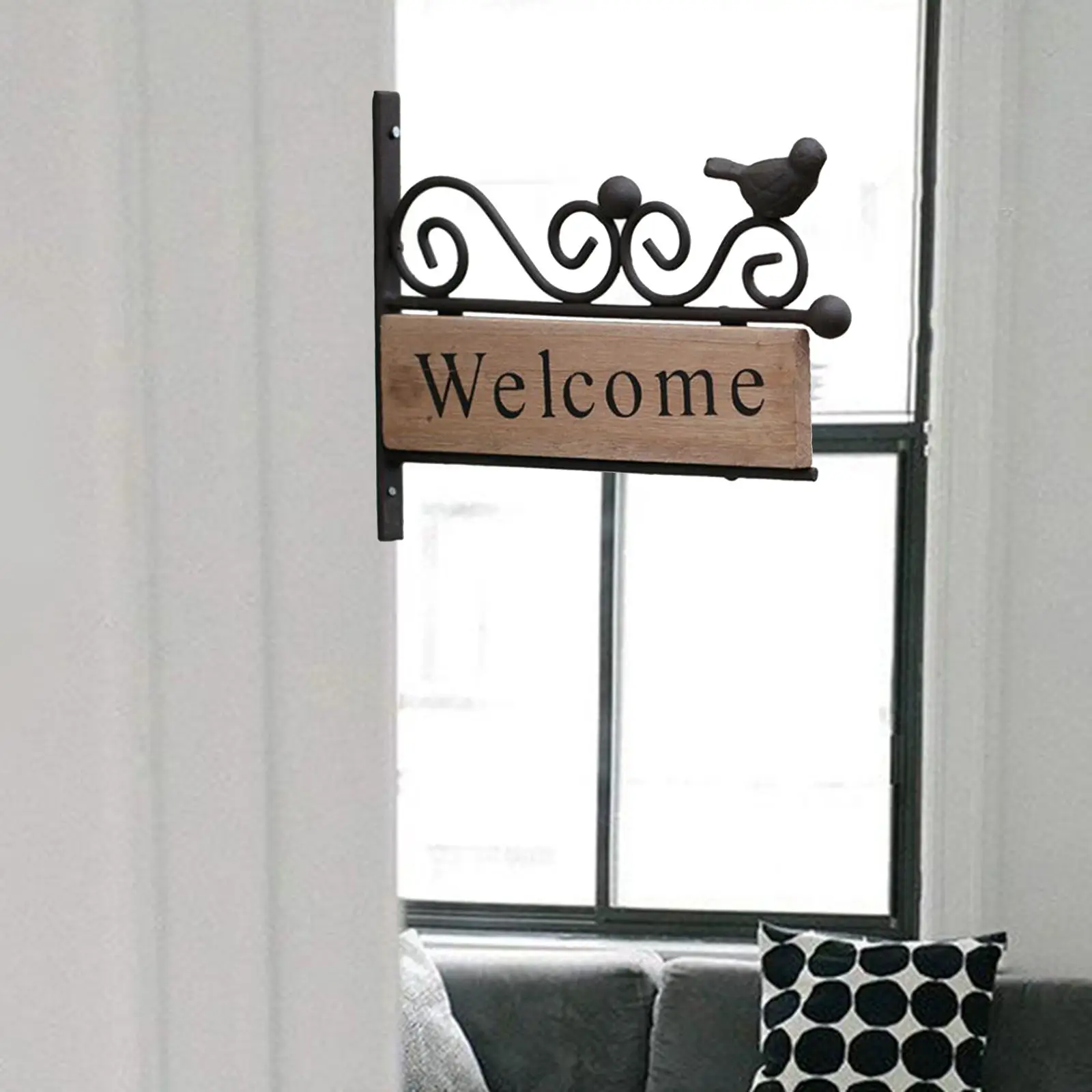 1pc Welcome Sign Board Iron Art Wooden Hanging Pendant Rural Style Bird Pattern Door Hanging Decoration For Home Office Party