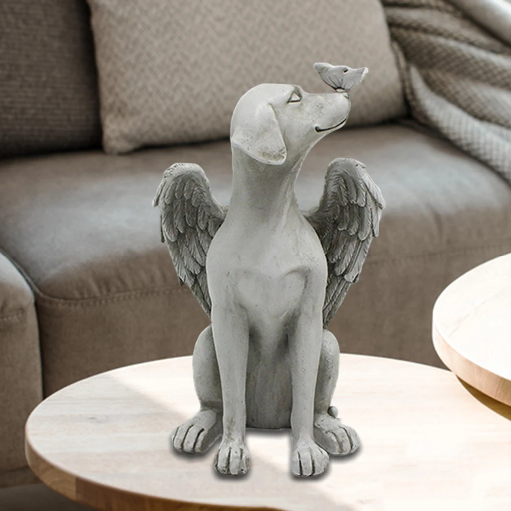 Dog Angel Pet Memorial Statue Decorative Grave Marker Sculpture, Resin Crafts, Tribute Pet Puppy Outdoor Garden Ornament