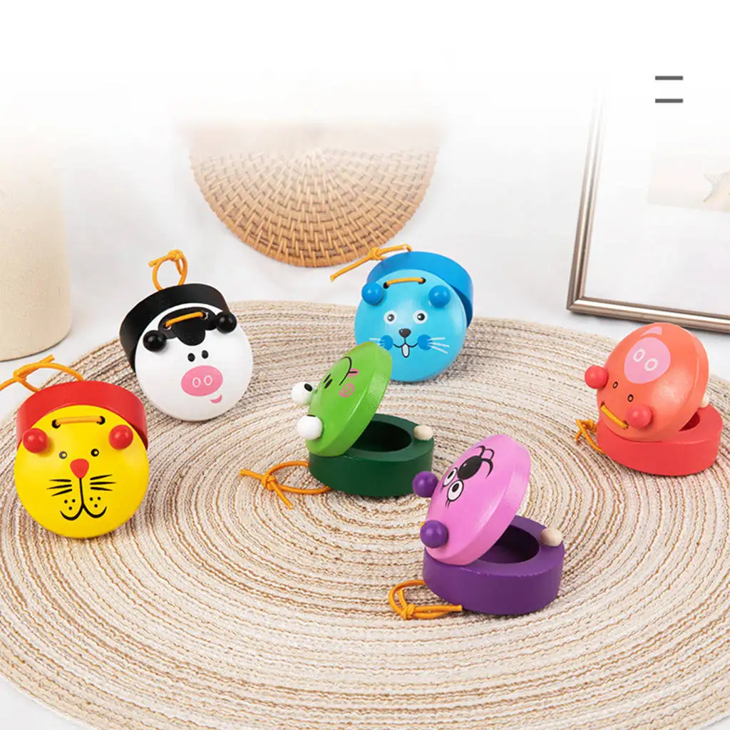 6 Pieces Animal Finger Castanets Preschool Toys Wooden for Boys Girls Children Baby