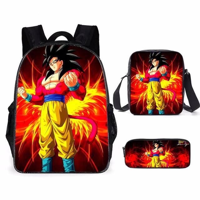 Bangyan 3Pcs/Set Dragon Ball Z Backpack Anime Cartoon Super Saiyan Goku Student Bag Teenagers Boys Children's Satchel Set-G, Girl's, Other