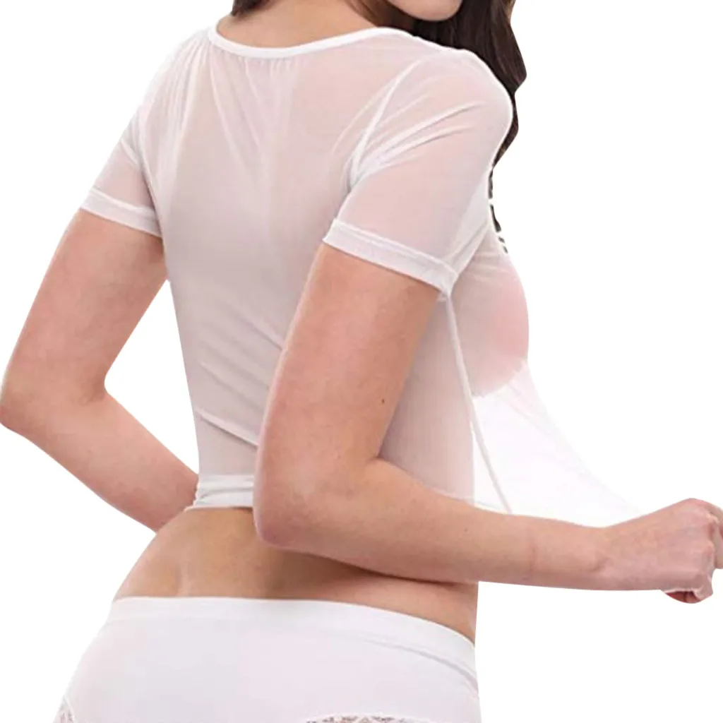 Hb3913d82d2cb46b9a3969fbbbc855b14T Stylish Bar Summer Women Mesh Tops Sexy Vest Shirt See Through Transparent Mesh Crop Top Sheer Slim Tank Black White Plus s-5xl