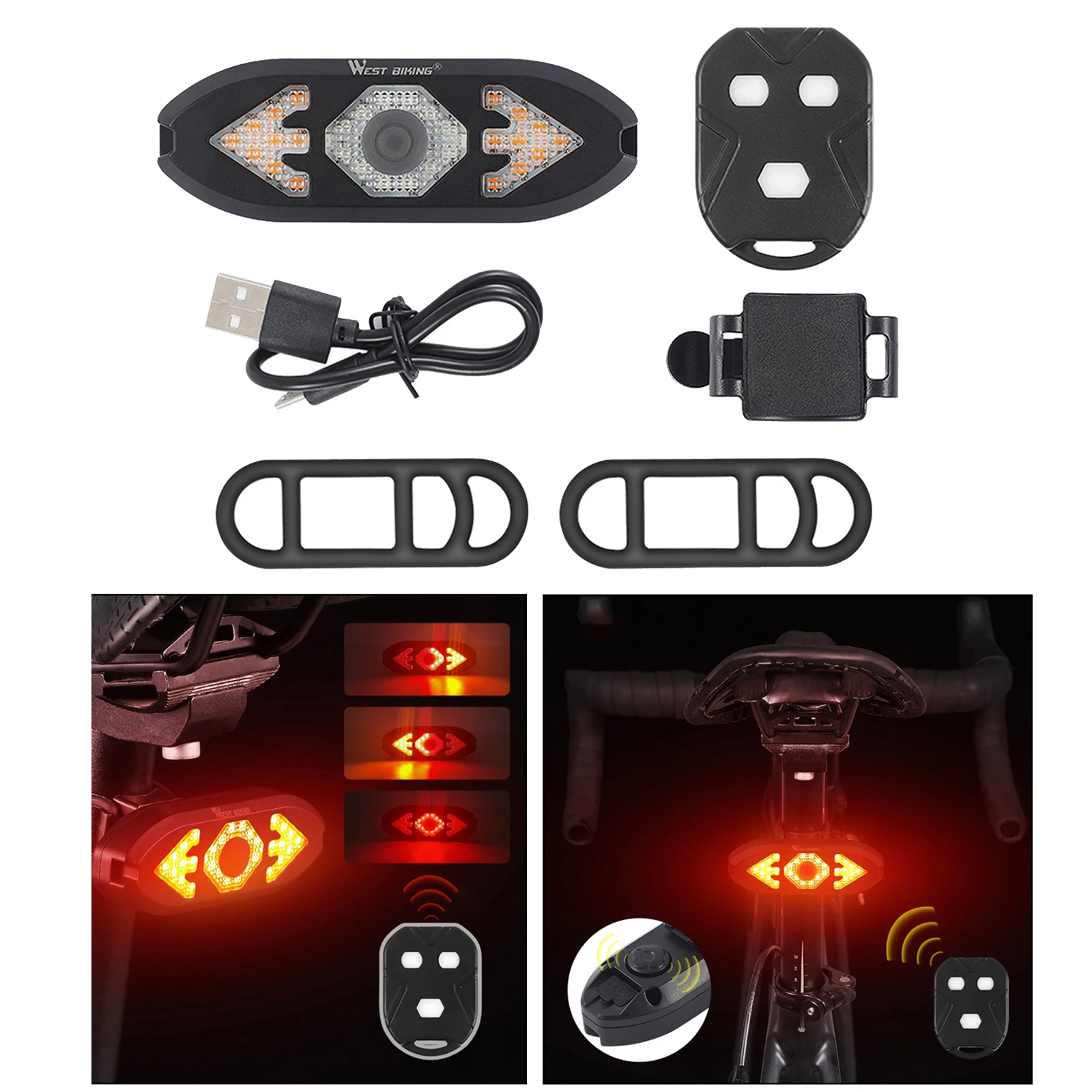 5 Modes Bike Tail Light Turn Signals Wireless Remote Control Mountain Bike Tail Light Waterproof Bicycle Flashing Taillight