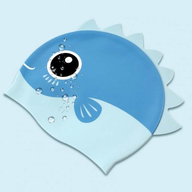 bonnet de bain enfant dessin poisson bleu SILICONE ANIMAL HEAD REEF FISH  CAP FINIS France