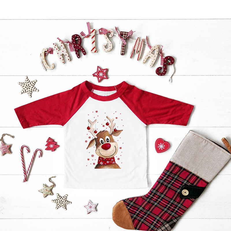 Camiseta de Beisebol para Menino Bonito da Criança Crianças Natal Vermelho Camiseta Feliz Camisa Cristã Feriado Unisex Menina Roupas 3 Mamãe e Bebê