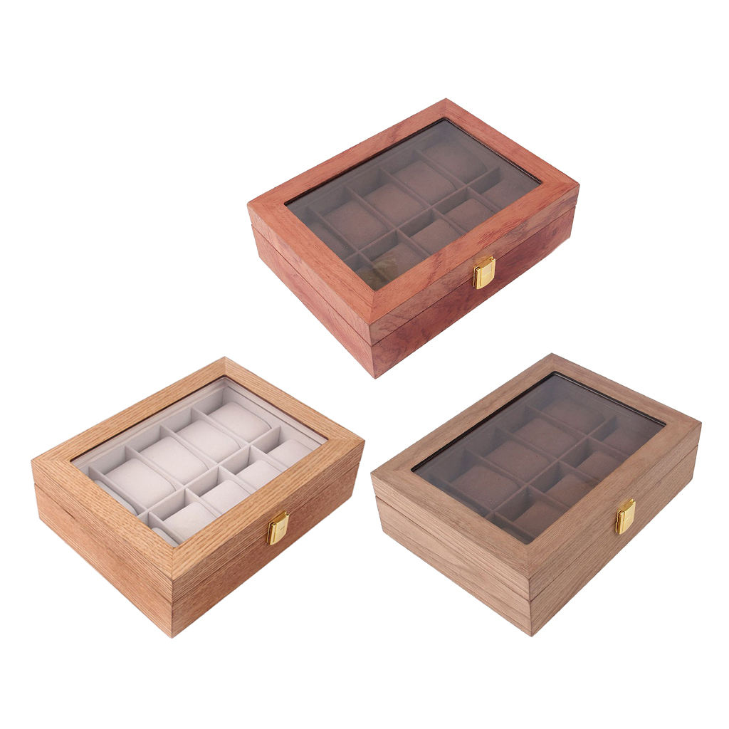 10 Slots Wood Watch Box for Men - Luxury Wooden Watches Display Case, Jewelry Storage, Large Holder with Metal Buckle