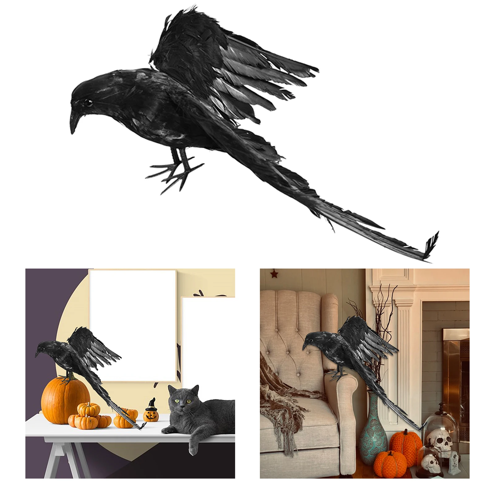 Realistic Black Fake Halloween Crow Handmade Bird Statue Raven Model Photo Props Birds Repellent