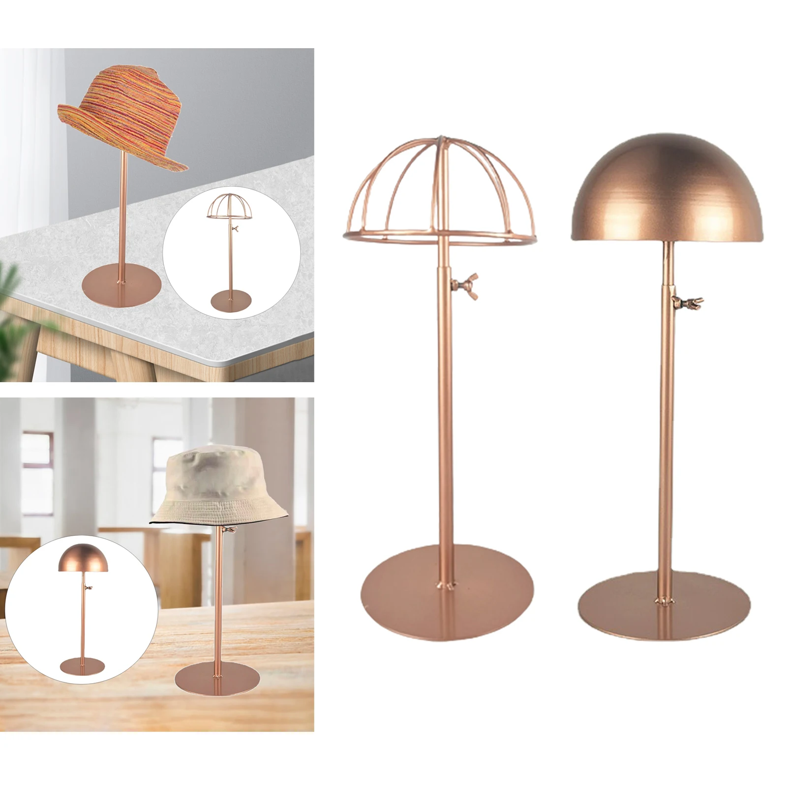 Antique Style Adjustable Free Standing Metal Hat Holder Wig Styling Fedora Bonnet Display Stand for Cloakroom