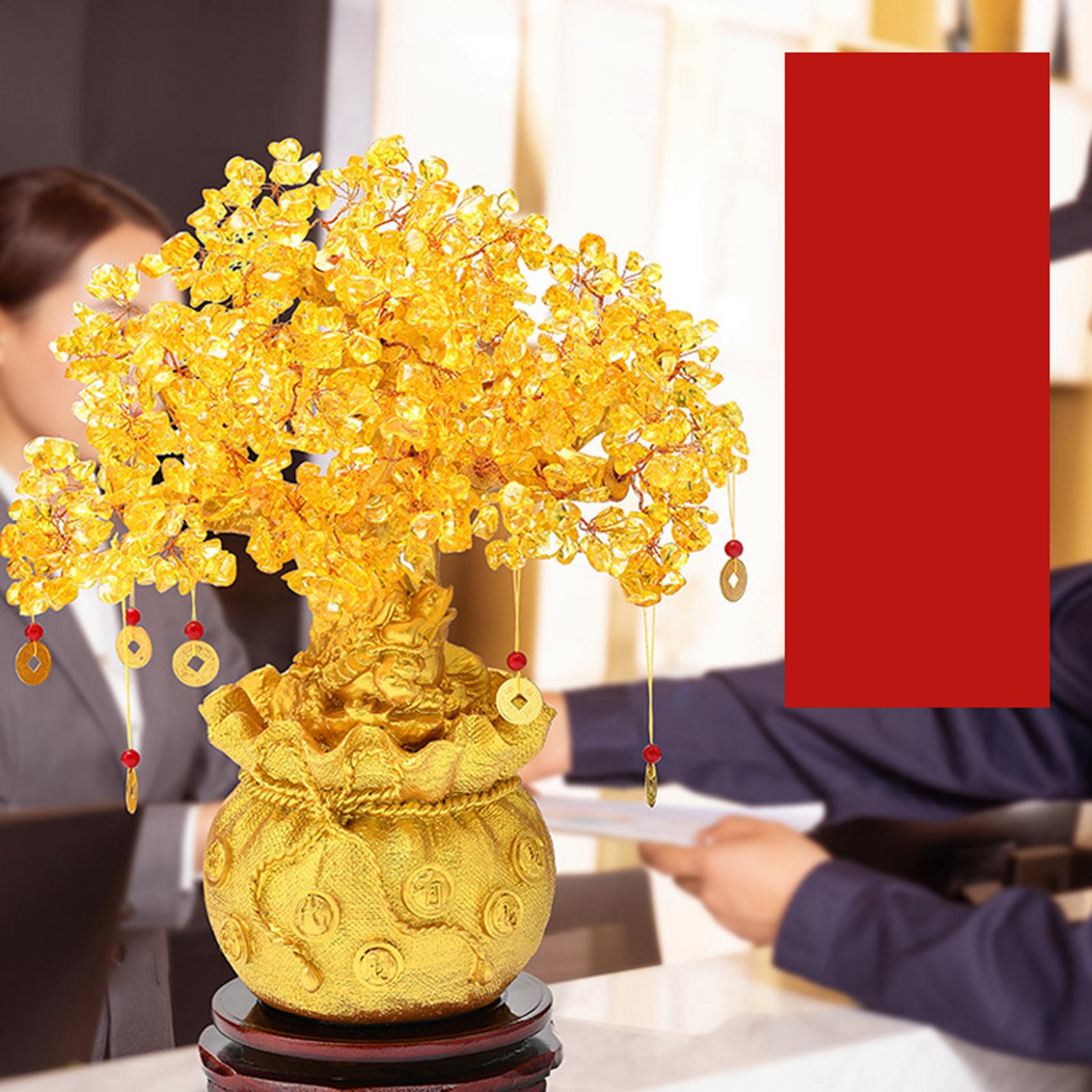 Crystal Money Tree Bonsai Feng Shui Wealth Lucky Tree Housewarming Bonsai w/ Coin & Base for Home Office Decor Ornaments
