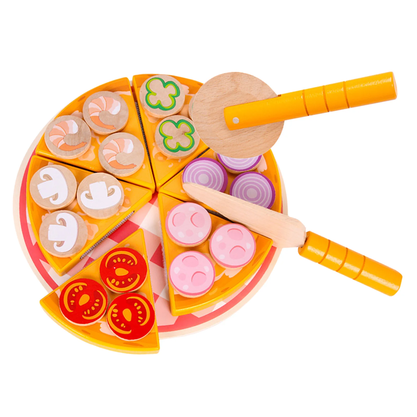 Children's Wooden Pizza Party Play Set Pretend Play Cutting Food for Age 3 +