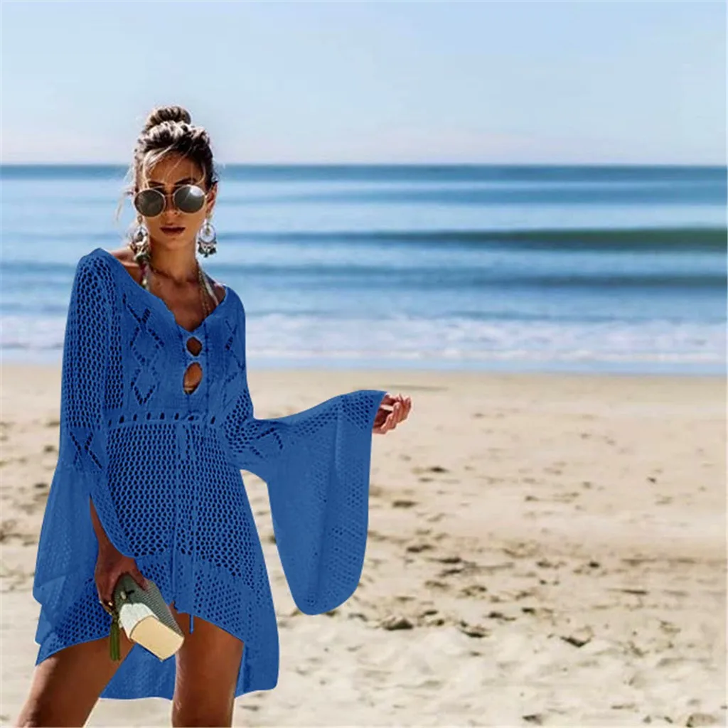 New Sexy Bikini Cover Up Women Swimsuit Cover-up Beach Bathing Suit Beach Wear Knitting Swimwear Mesh Beach Dress Tunic Robe swim suit cover