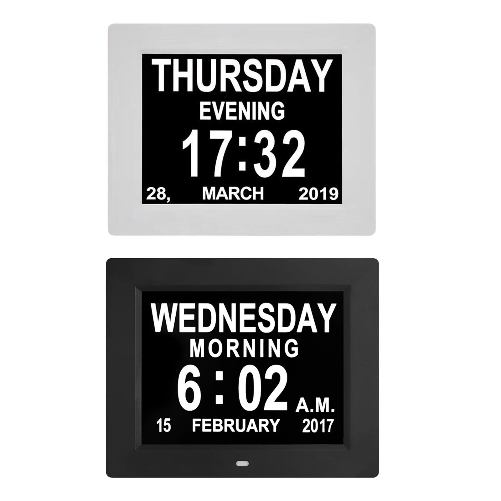 Digital Day Clock Auto Dimmable with Extra Large Display Non-Abbreviated Day & Month 3 Medication Reminders for Dementia EU