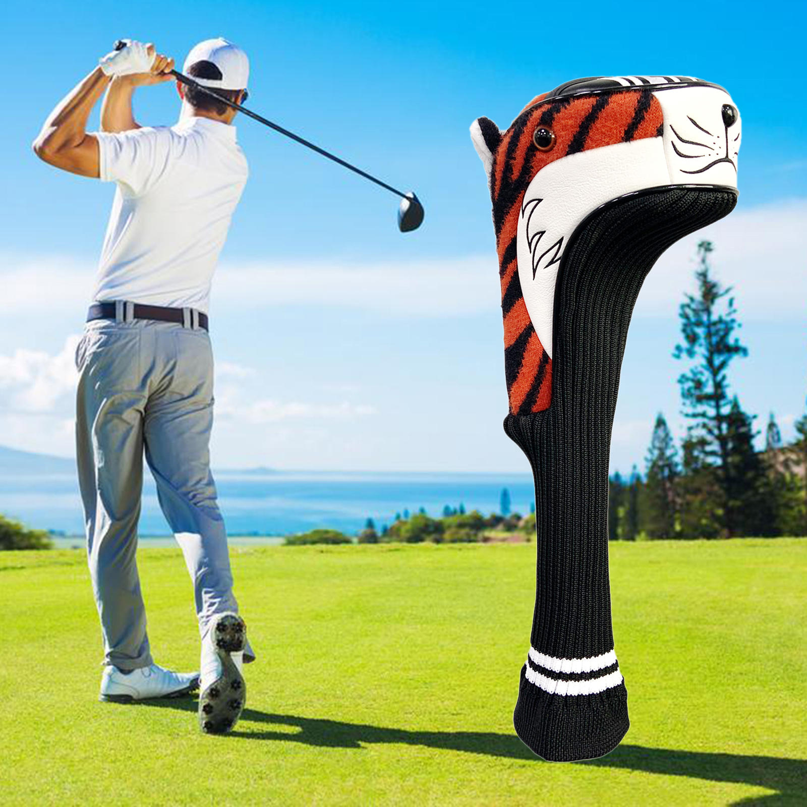 Golf Club Head Cover Golfer Gift 460Cc Animal Head Tigers Long Neck Driver Head Cover