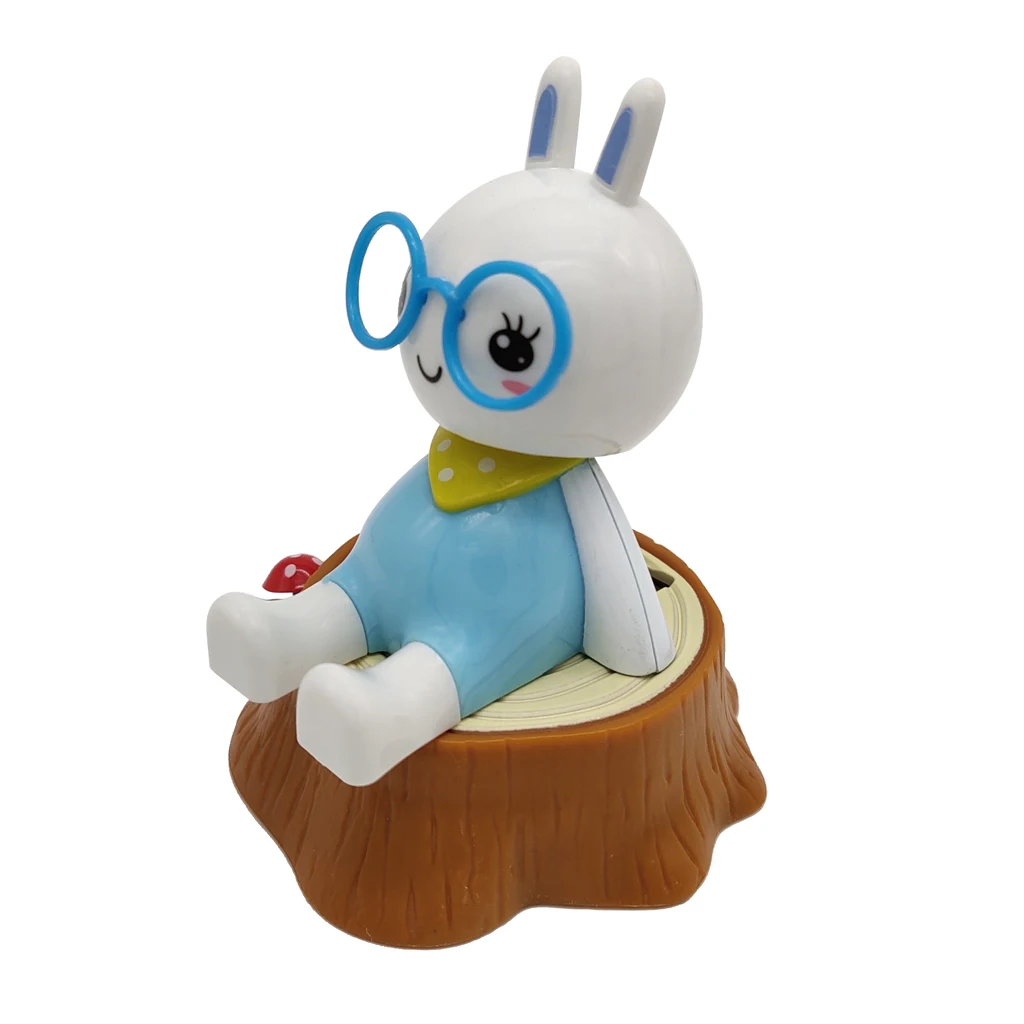 Solar Powered Dancing Animal Doll Swinging Animated Bobblehead Toy Home Car Decor - Cute Rabbit