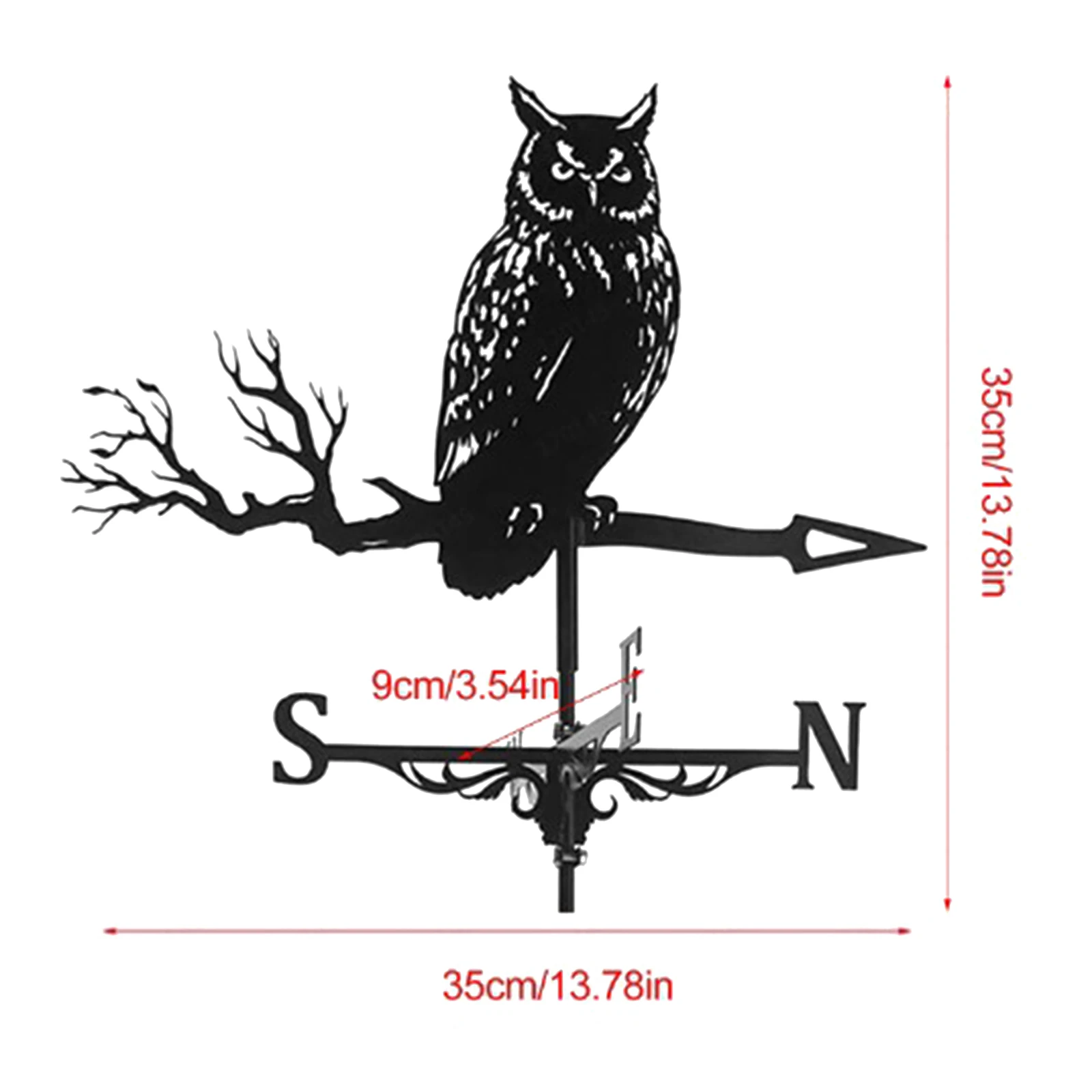 Iron Black Owl Shape Weathervane Weather Vane Outdoor Scene Decor Ornament