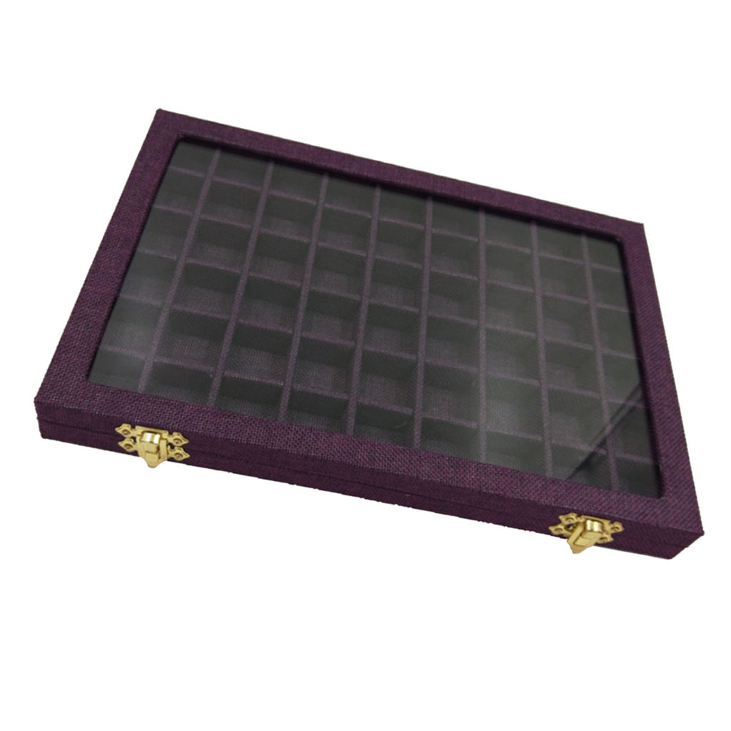 Line Box 54 Grids Clear Glass Lid Earrings Rings Holder Jewelry Tray Showcase Storage Organizer 31x22x2.8cm