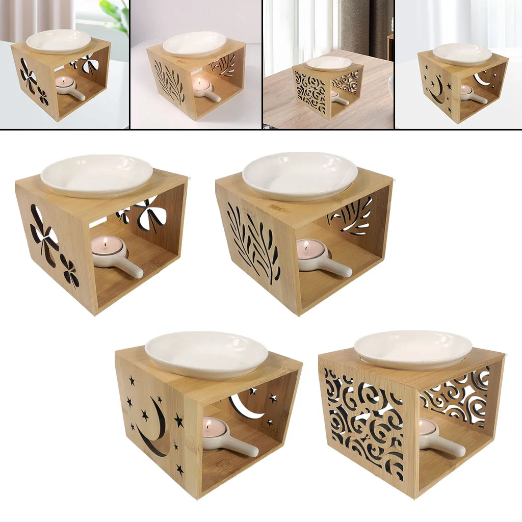 Wooden Tealight Candle Holder Aromatherapy Oil Burner,Essential Oil Incense Aroma Diffuser Home Living Room Meditation Decor