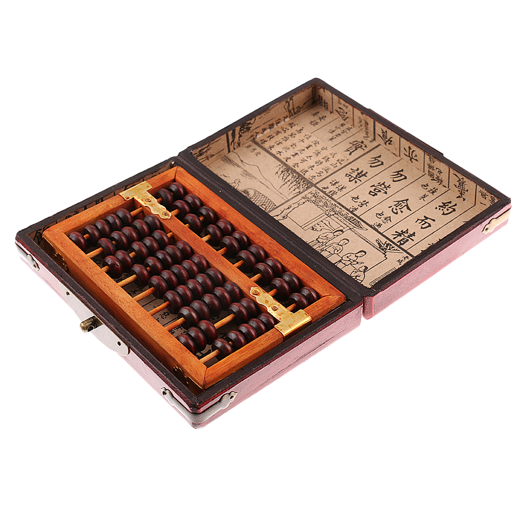Antique Chinese Wooden Bead Arithmetic Abacus W/ Storage Case Math Counting