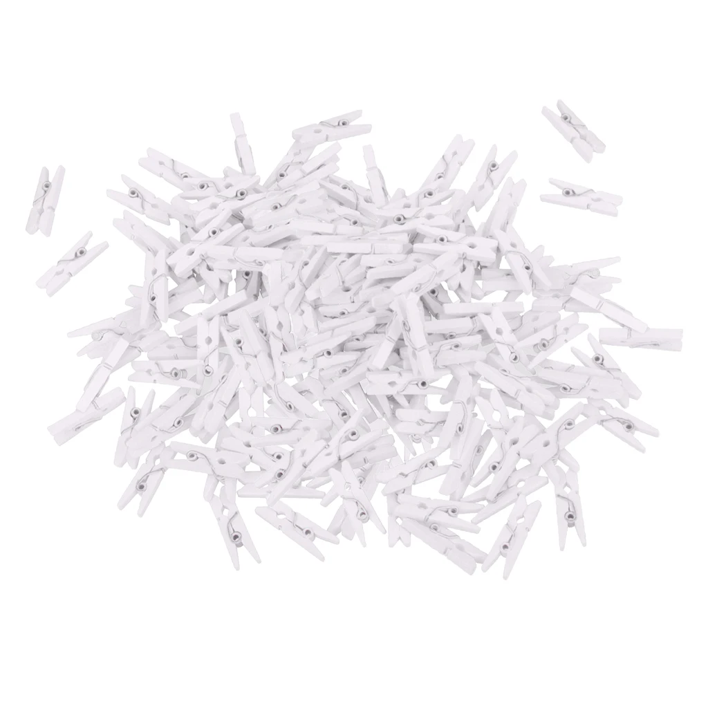 100pcs Wholesale 25mm Mini White Wooden Clips Wood Pegs For Photo Clips Clothespin Craft Wedding Decoration Clips Pegs