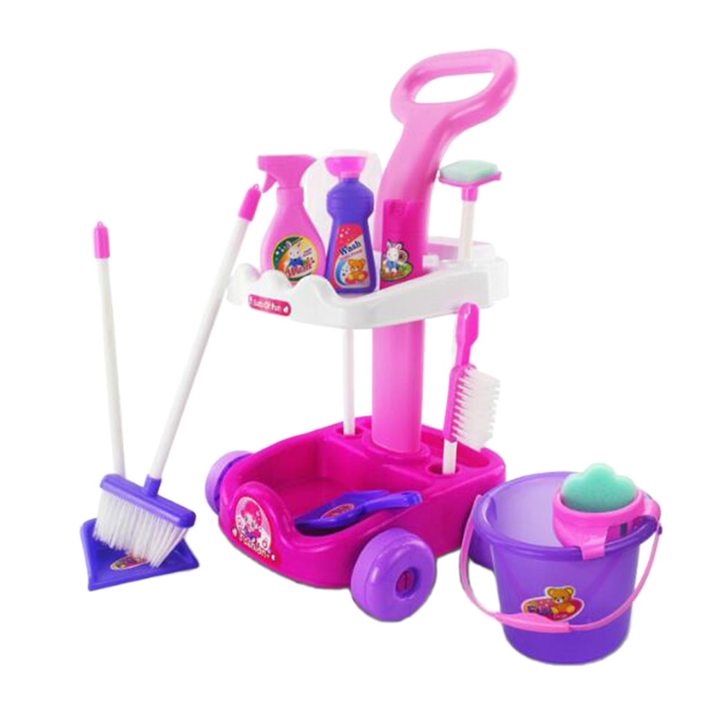 1 Set Simulation Children Cleaning Trolley Cart Playset Role