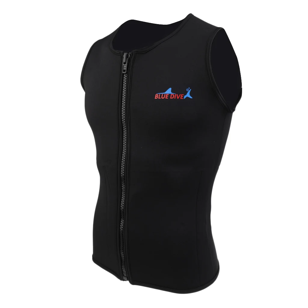 Mens Womens 2mm Black Neoprene Wetsuit Vest Front Zipper Top Shirt Jacket for Diving Surfing Spearfishing Rashguard Snorkeling
