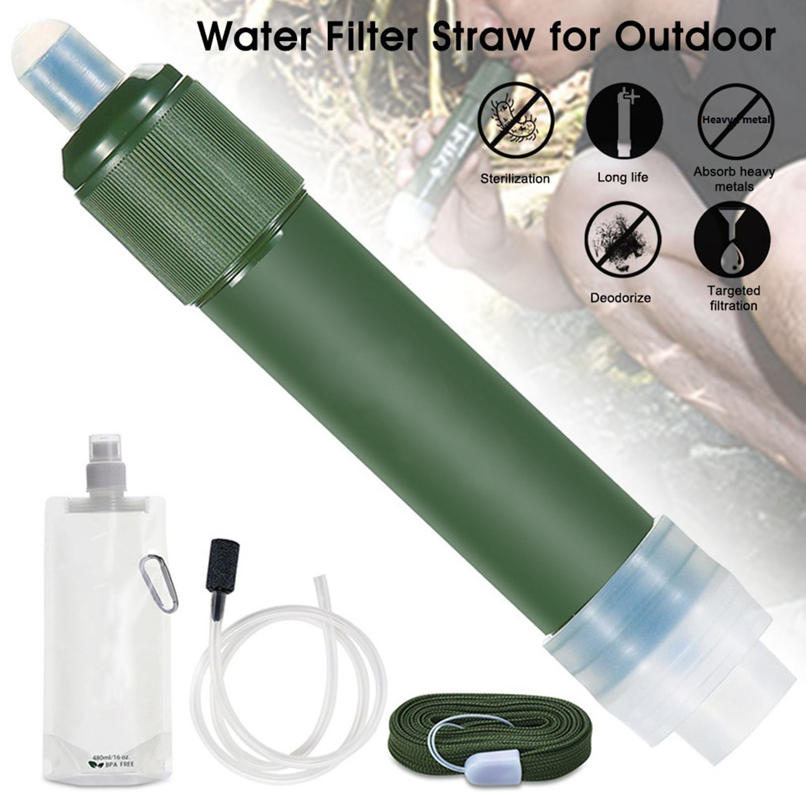 Outdoor Survival Water Filter Personal Purifier Filtration Emergency Gear,