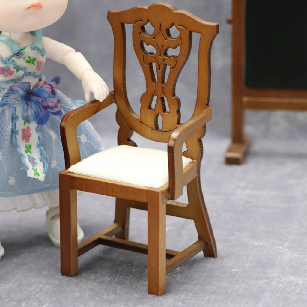1:12 Wooden Dollhouse Chair Dolls House Furniture Dollhouse Dollhouse Furniture Accessories DIY Ornament Gifts