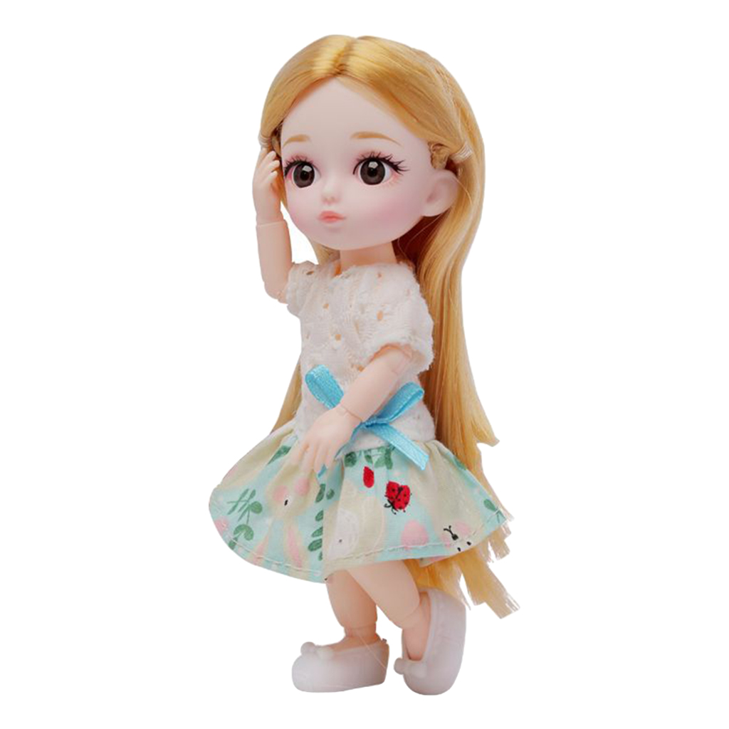 12 Joints 16cm Baby Doll Long Hair Dress Up for BJD Dolls Toy DIY Accessory