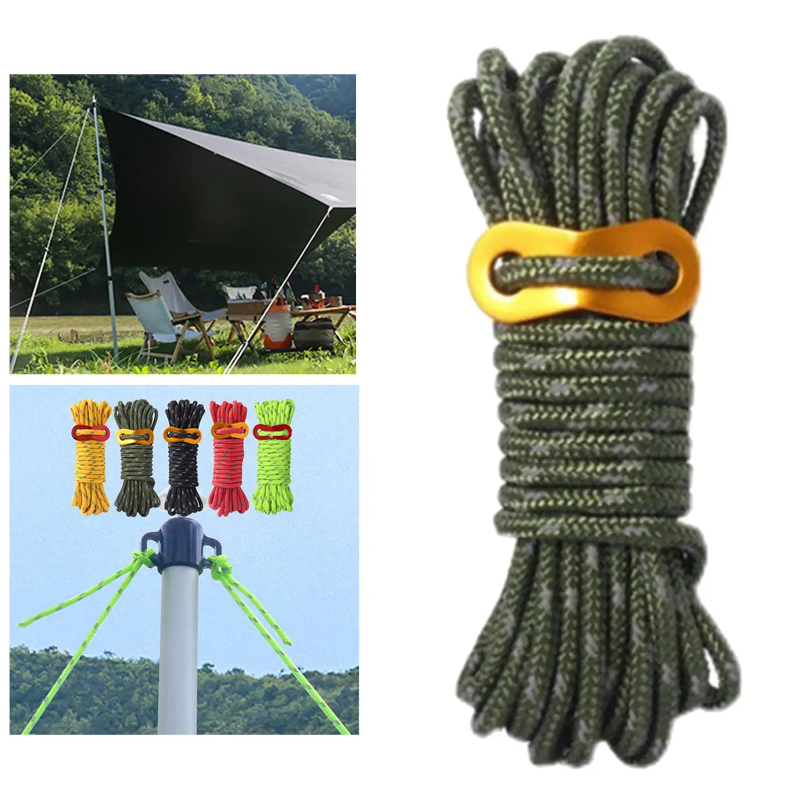 5mm Outdoor Guy Lines Tent Cords Camping Rope with Aluminum Guylines Adjuster Tensioner for Camping, Hiking, Backpacking