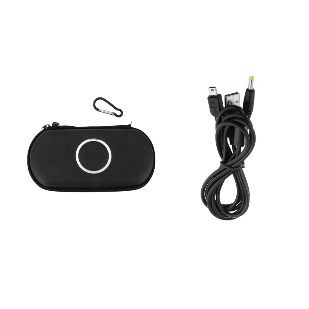 Game Carry Case W/Carabiner & USB Charging Cable for  PSP 1000/2000/3000