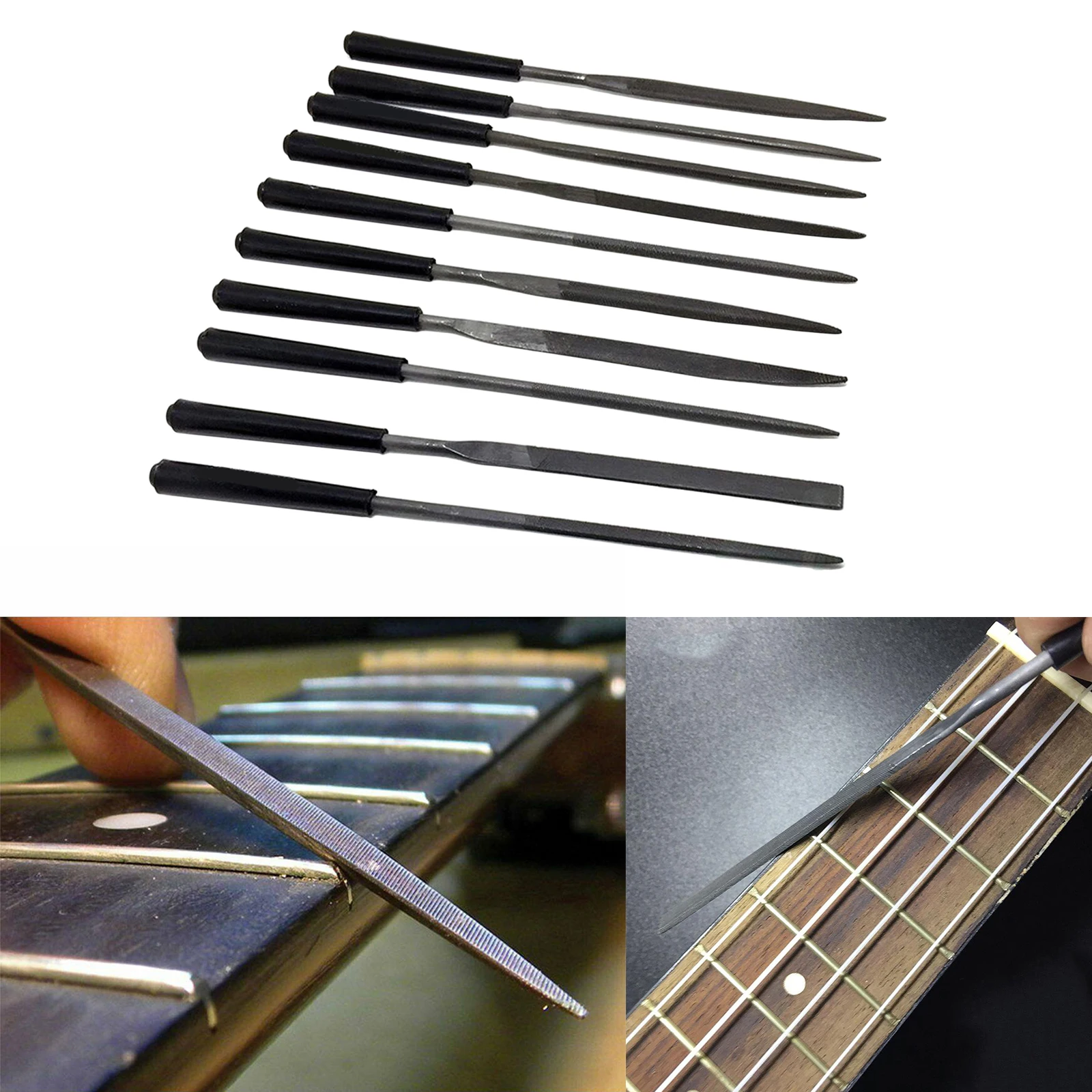 1 Set Guitar Fret Nut Saddle Slot Pickguard Grinding Files 10 Pcs Luthier Repair Tool Black