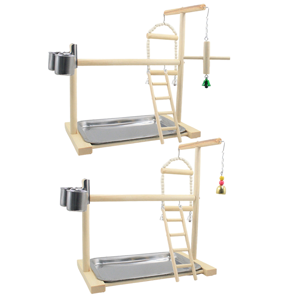 Parrot Play Stand with Feeder Cups Toys Bird Swing Climbing Ladder Wood Cockatiel Playground Bird Perches Exercise Play