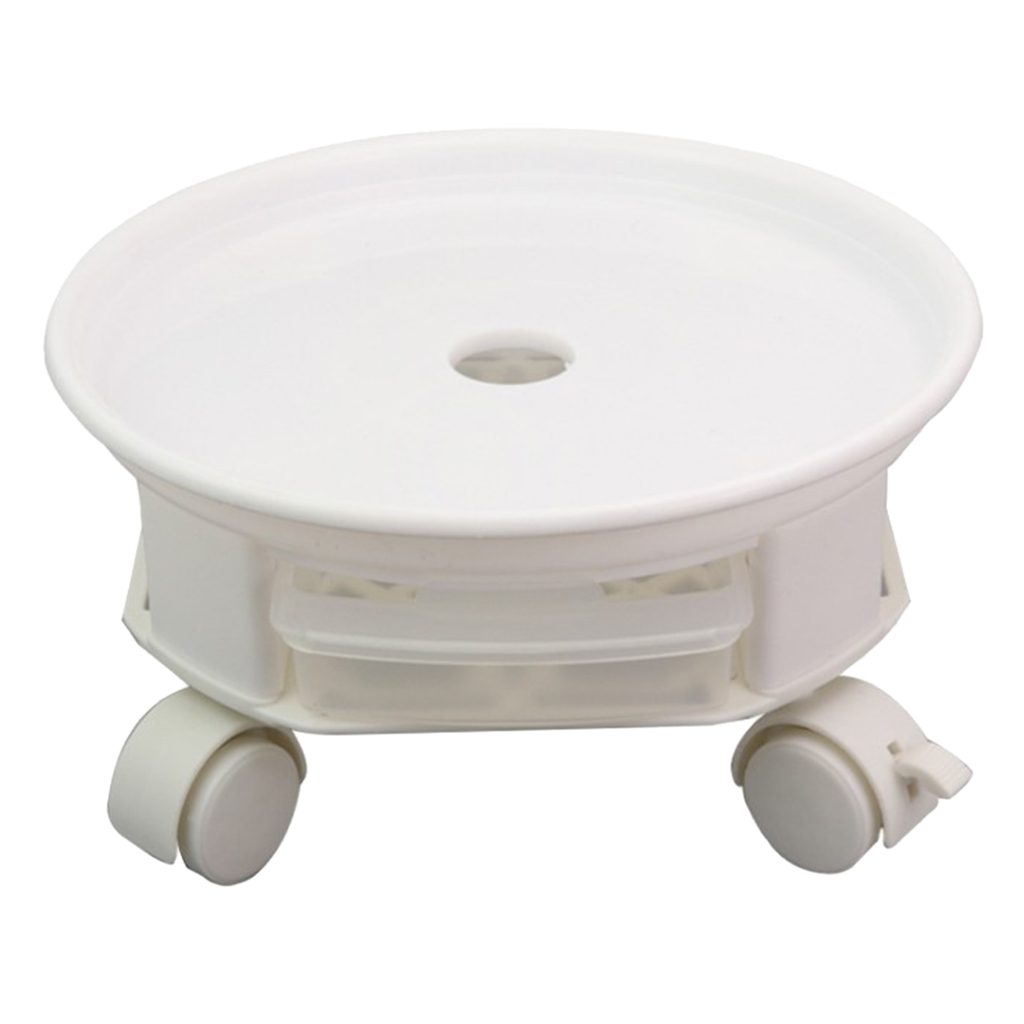 Natural Resin Plant Caddy Round Plant Dolly with Universal Wheels and Water Drawer - White