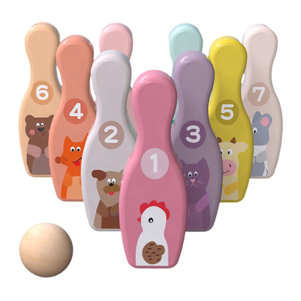 Kids Bowling Set Toddlers Toys Indoor Colorful Pins Printed with Number Developmental Outdoor Toys Sport Outside Gift