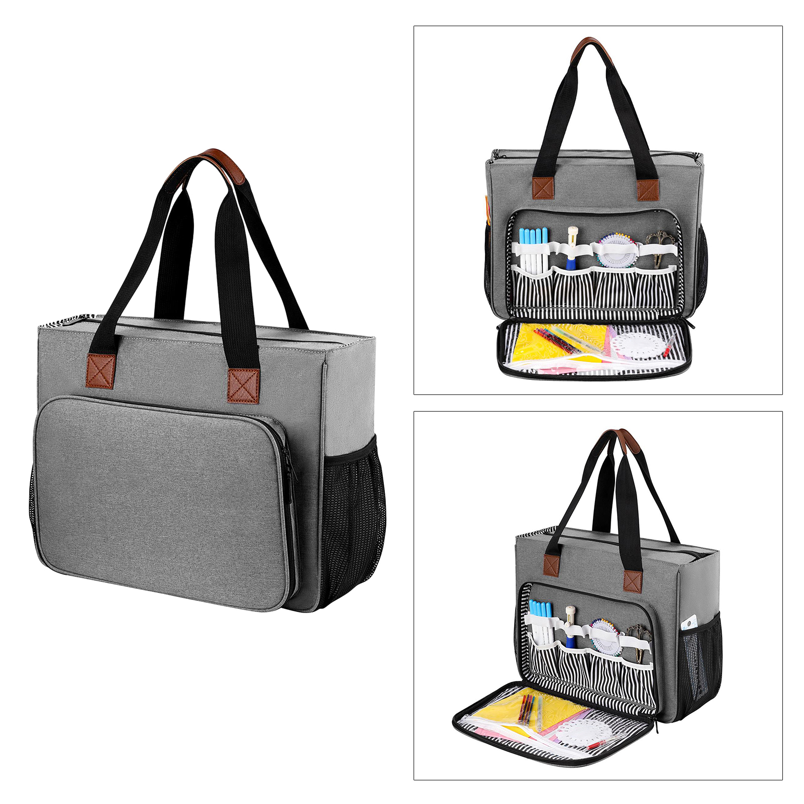 Portable Yarn Storage Tote Knitting Crochet Organizer Holder Bag Side Pockets