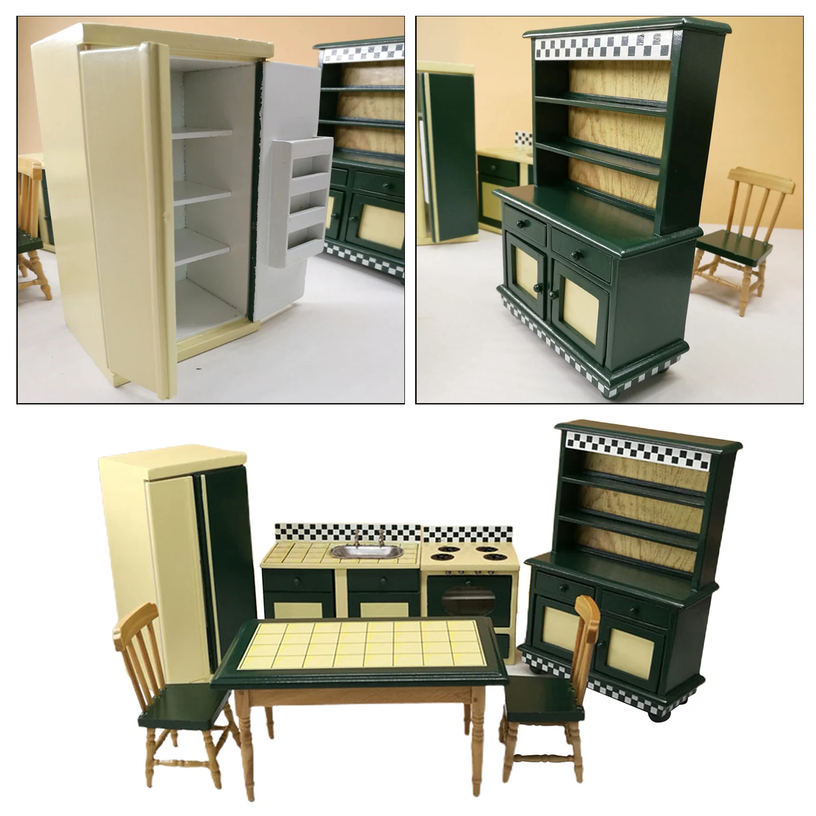 Mini Dollhouse Furniture Model Kit 1/12 Handcrafted Refrigerator Table Chair