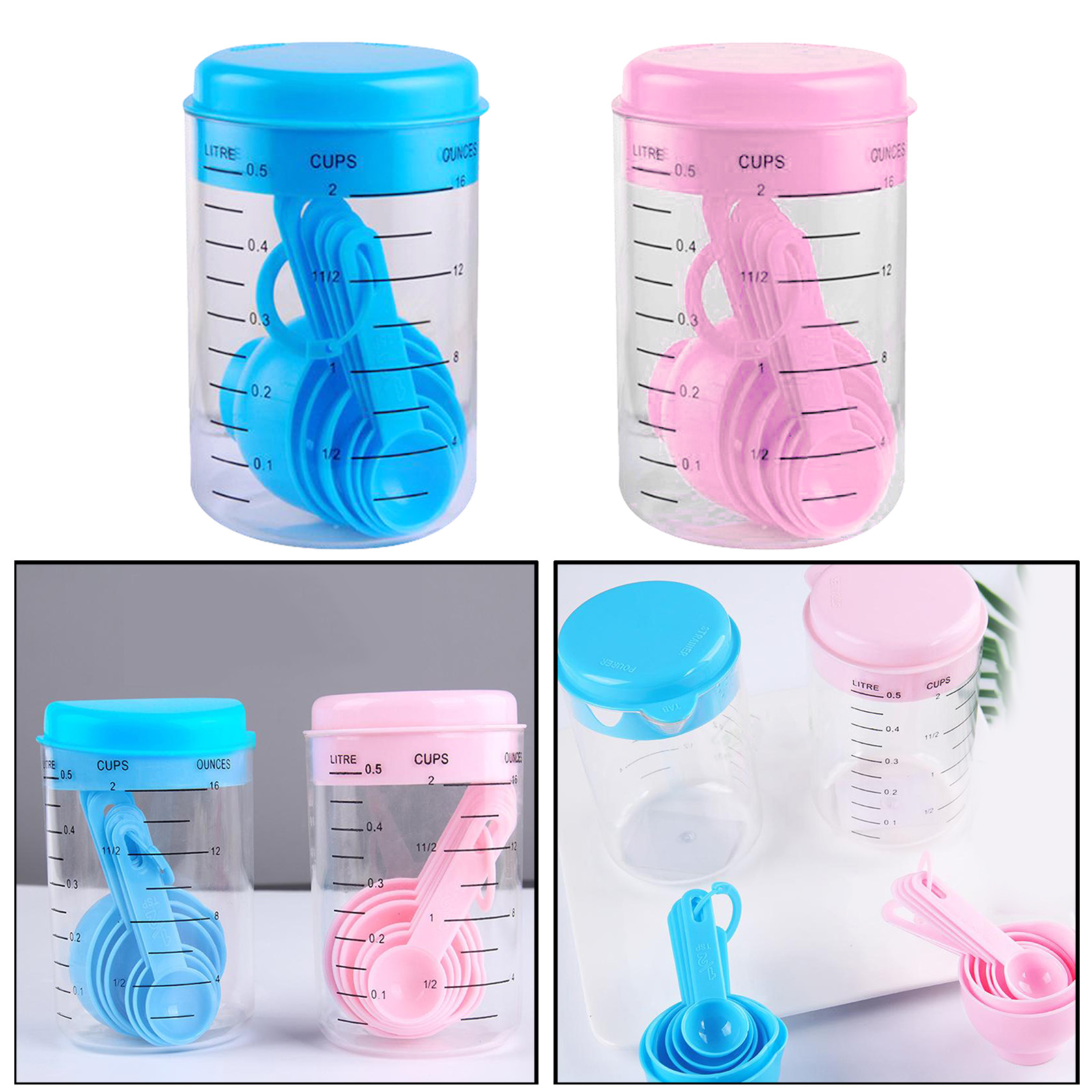1Set Plastic Measuring Cup with 6 Spoons Set Kitchen Baking Accessory Safe to Use