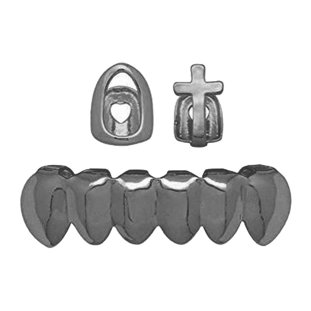 Bottom 6 Teeth Mouth Caps Punk Rock Grills 2 Top Single Fang Cross