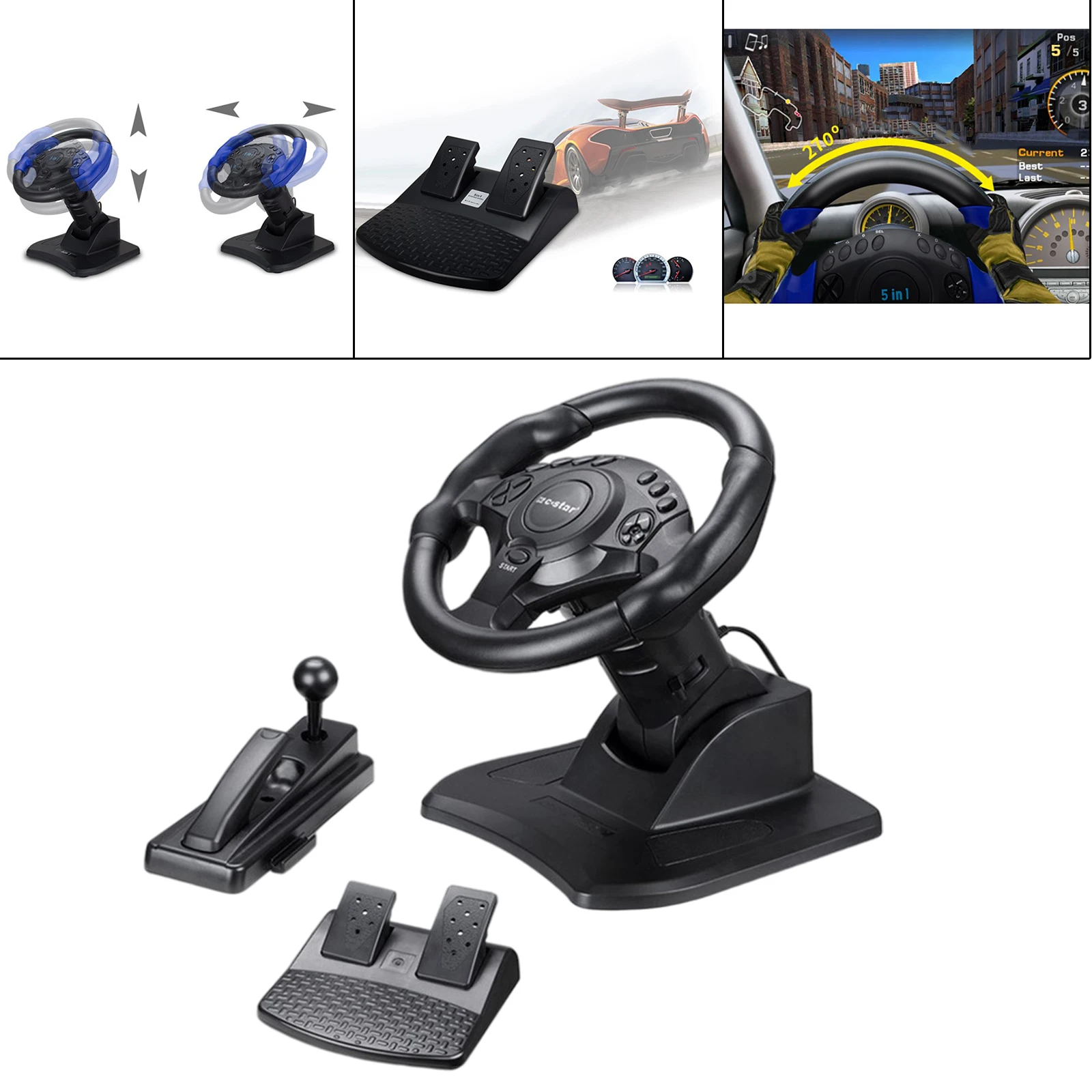 PC Racing Gaming Wheel & Pedal Vibration Car Sim Race Steering Wheel for PS4 for PS3 for PC Android Video Games Gamepad